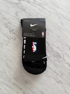 NIKE Elite NBA Crew Socks (Black/White) Large with DRI-FIT