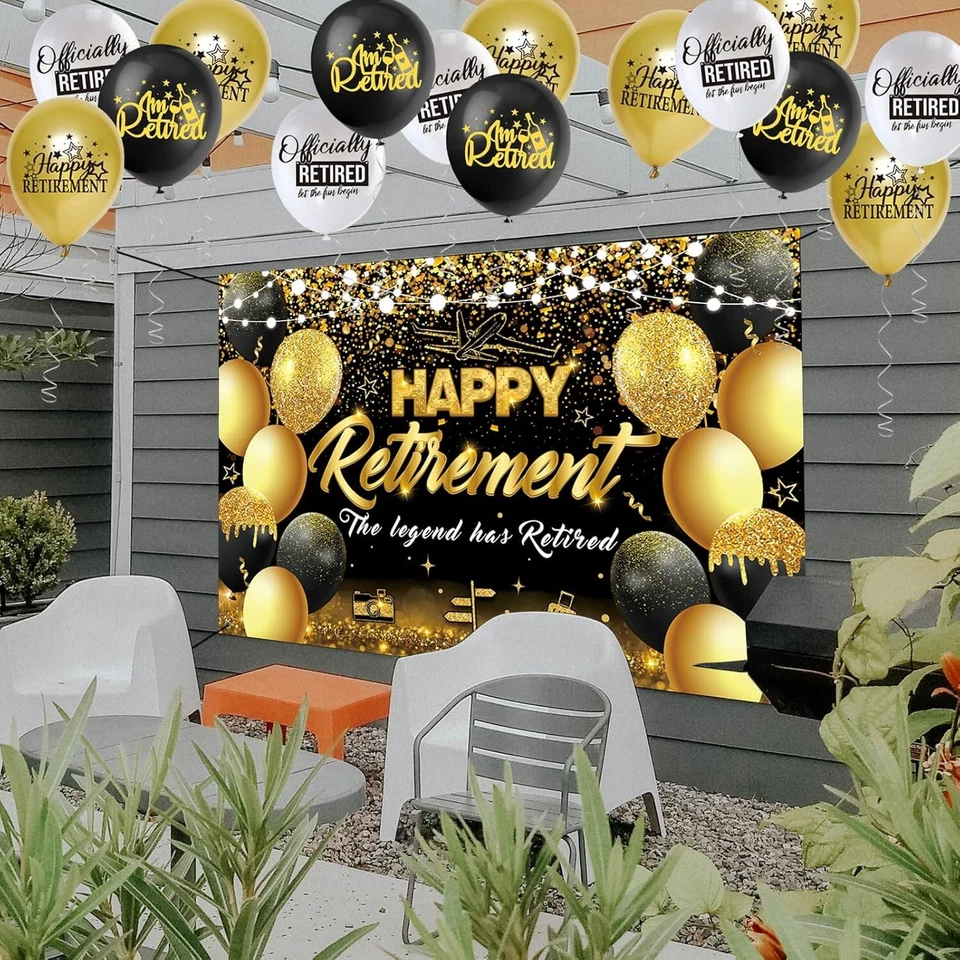 Happy Retirement Banner Black & Gold and 18pcs Balloons -R0180 - Image 3 of 3