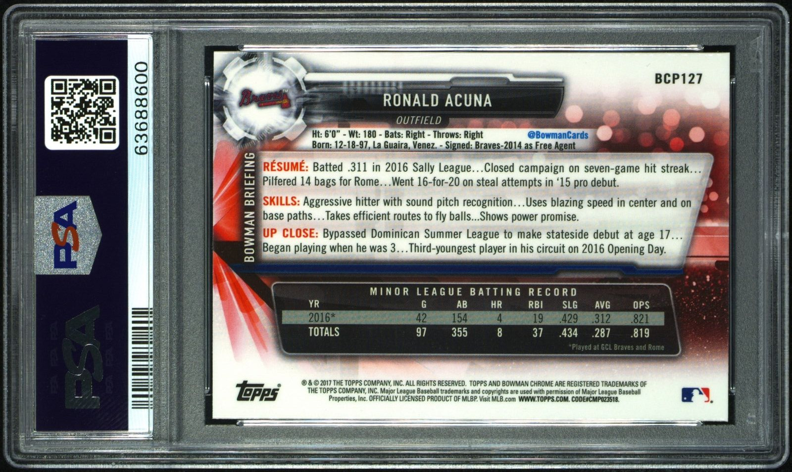 PSA 10 RONALD ACUNA JR. 2017 Bowman Chrome Mega Box Refractor Rookie RC GEM MINT view 2