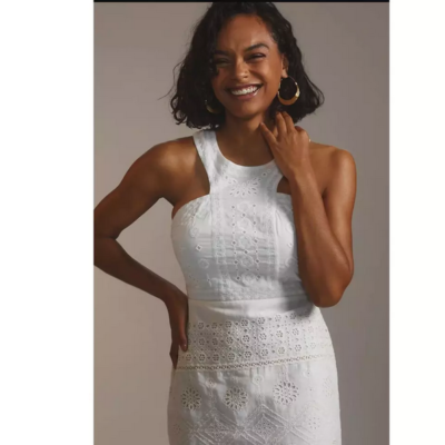 Anthropologie Maeve Eyelet Halter Mini Dress White Embroidered Sleeveless  XXS | eBay