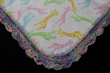 Receiving Blanket Hand Crochet Edge New Baby Shower Gift Boy Girl GIRAFFE PASTEL