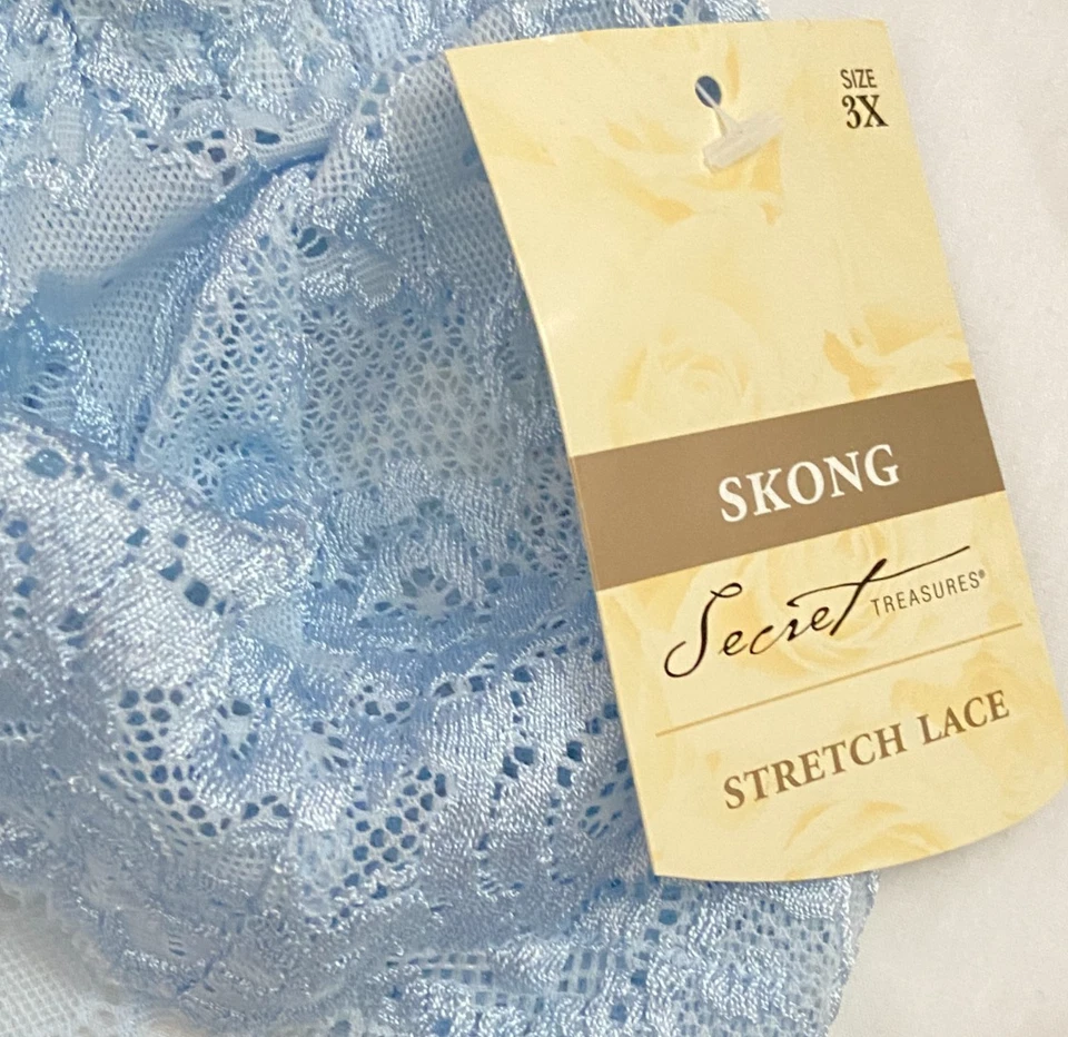 Vtg 5 prs Lt. Blue Second Skin Satin Stretch Lace Thong Panties NWT sz 3x / 10 - Image 4 of 4