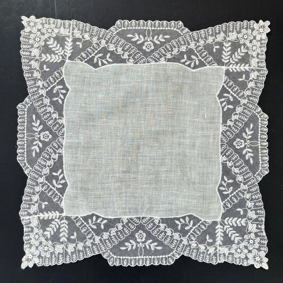 Antiguo pañuelo de boda de encaje de red bordado novia victoriano Cottagecore Foto 4 de 4