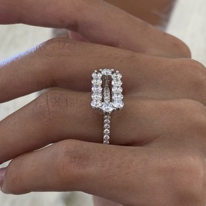 Diamond Ring Open Rectangle Bnad F VS Round 2.19 carat Labcreated 14k White Gold