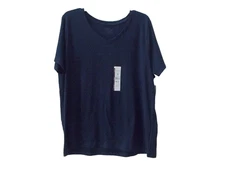 NWT TIME and TRU Dark Navy Blue V-Neck Short Sleeve T-Shirt XXL 20