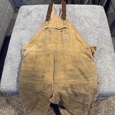 Carhartt R41-BRN Canvas Bib Overalls Men  s Size 44x32 Double Knee Quilt Lined