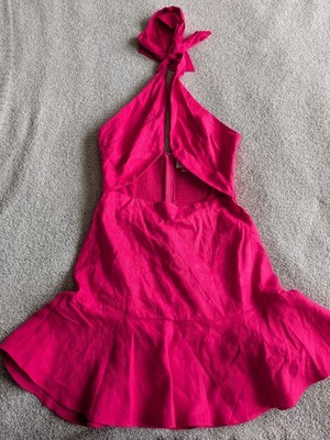  B2G1  Milly Hot Fuchsia Halter Crossover Open Front Mini Size 10