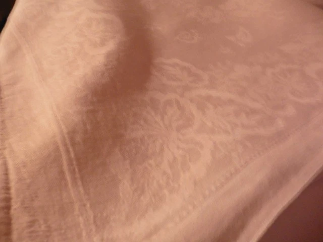 ANCIENNE NAPPE DAMASSE PUR LIN ECRU"OS"OURLETS MAIN 230X153"1900 - Photo 4/4