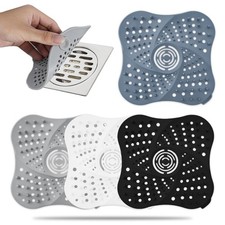 4 Pack Shower Drain Hair Catcher, Premium Silicone Black/White/Gray/Blue