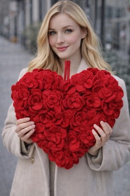 Hand Felted wool  Red rose 12'' Valentine s Day gift  ( Made in Nepal)