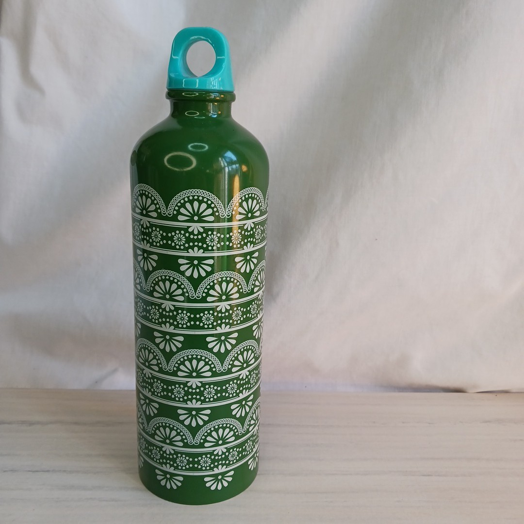 Pioneer Woman metal water bottle BOHO green Floral Lace Patt