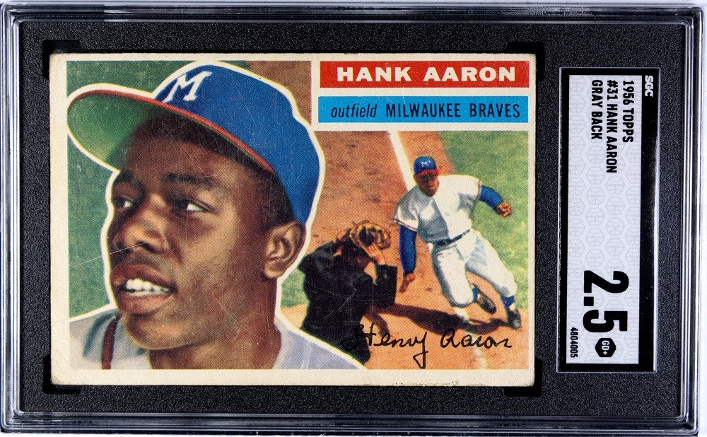 1956 Topps #31 Hank Aaron Milwaukee Braves HOF Gray Back SGC 2.5