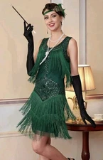 1920s Flapper Accessories Set Headband Pearls Gloves Earrings Gatsby Party