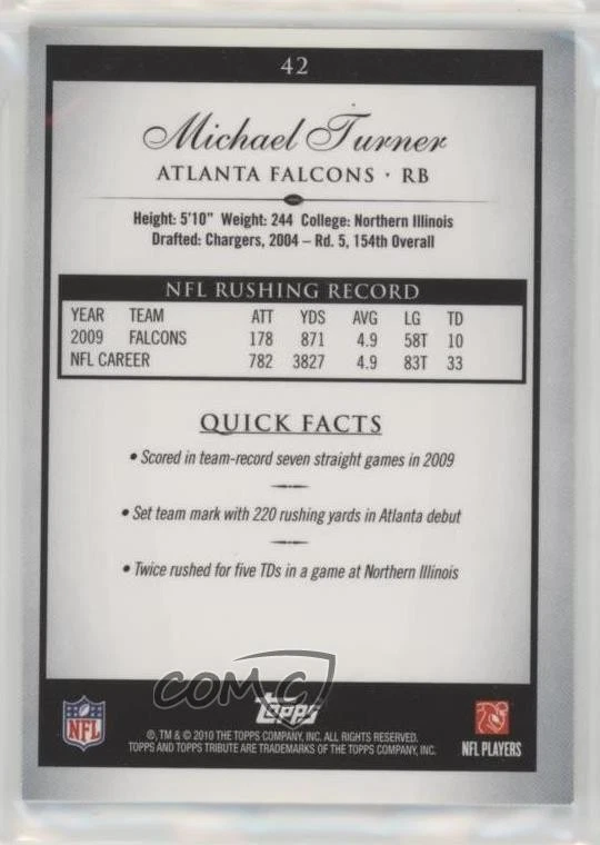 2010 Topps Tribute Blue Rainbow /89 Michael Turner #42 - Image 2 of 2