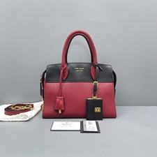 Prada Red Black Saffiano Leather Executive Tote Bag Crossbody Gold Hardware