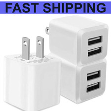 3- Pack, USB Wall Charger, Dual Port USB Cube Power Adapter Charger Plug Block C