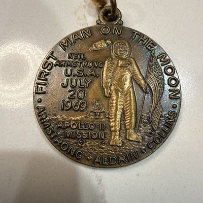 Brass NASA Apollo 11 First Man on the Moon Commemorative Keychain Vintage 