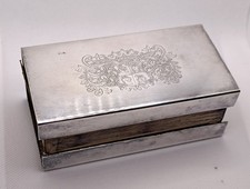 Grande Boîte Allumettes Métal Argenté Blason Gravé Ancienne