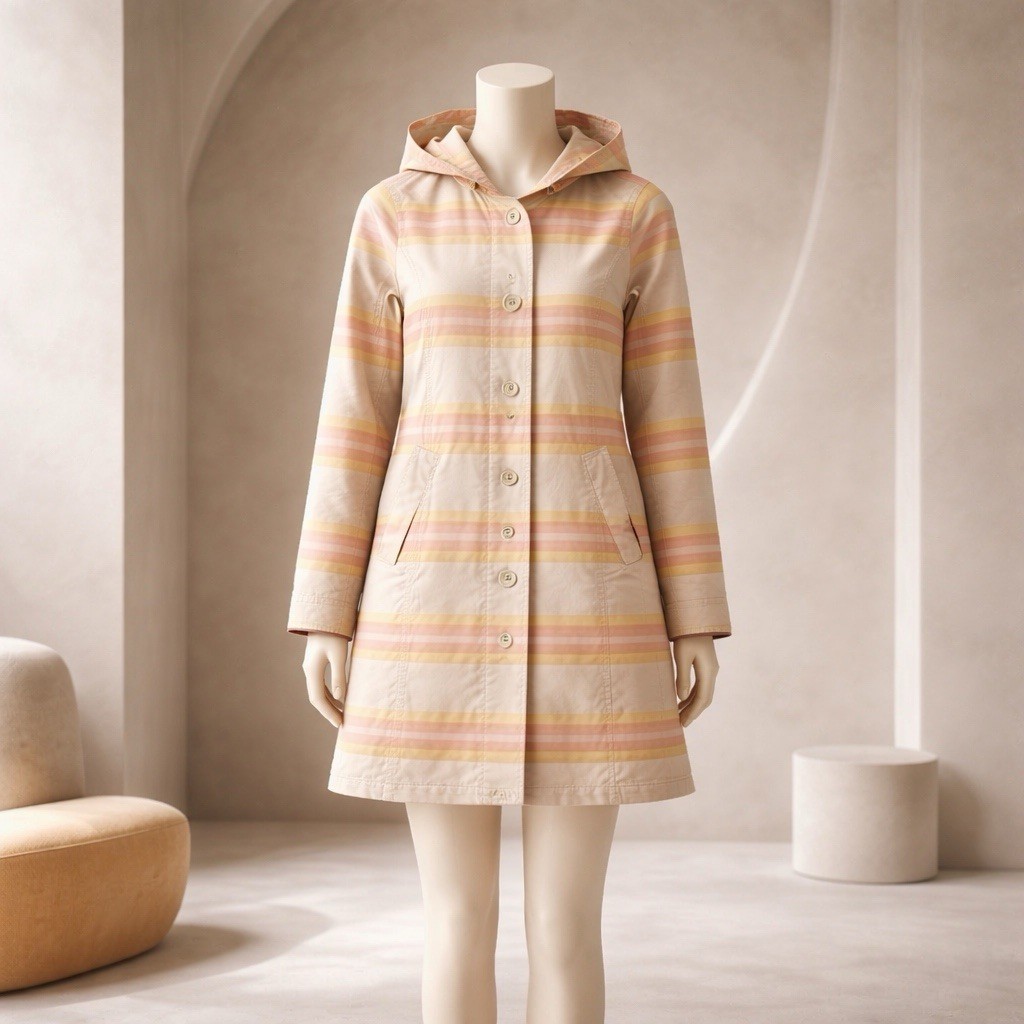 BODEN Retro Multi-Colour Stripe Detachable Hood Coat 100% Cotton View 3