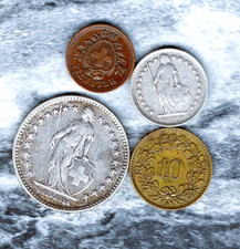 BEAUTIFUL SWISS 1921 SILVER  1/2 FR &  2 FR WITH 1918 1 & 10 RAPPEN INCLUDED