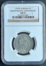 1937 R Albania  2Franga Ar , NGC AU 55 , nice silver coin         #2042, # 67-09