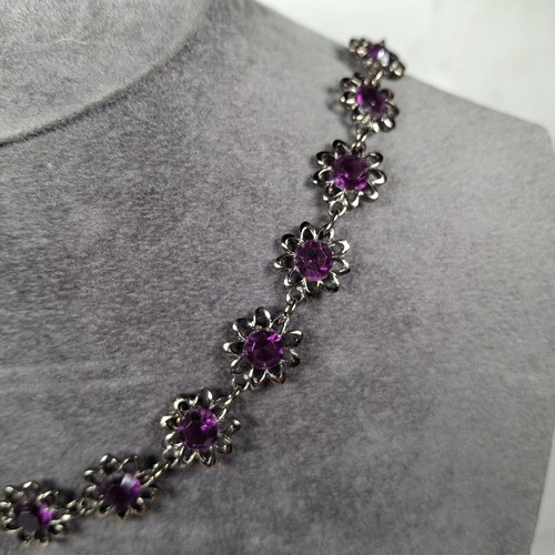 Purple Flower Link Choker Necklace Gunmetal Gothic Short - Picture 14 of 24