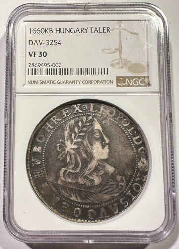 1660 KB Hungary Thaler Silver King Leopold I NGC VF-30 Dav-3254 Original Surface