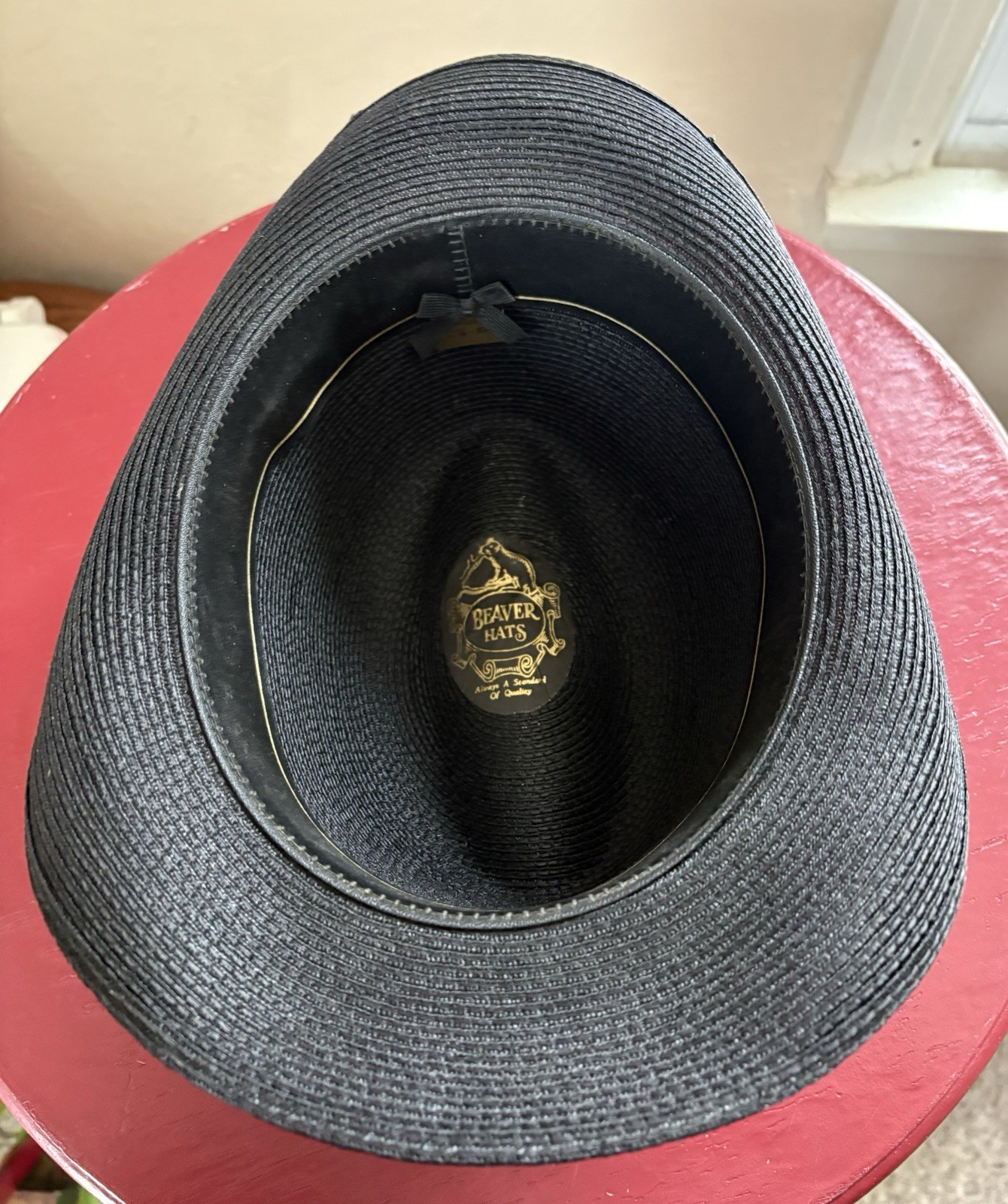 Vintage Beaver Hats Straw Fedora Panama Hat Black Milan w/ Gray Band Size 7 1/8