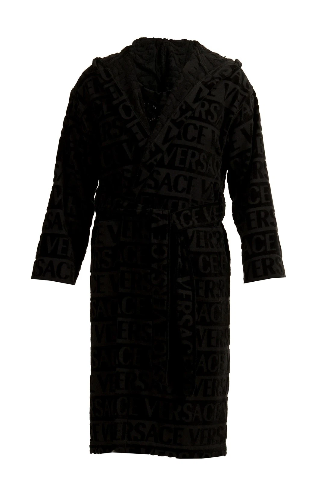 Versace — Versace Unisex Black Crystal 100% Cotton Hooded Belted Bathrobe Size L