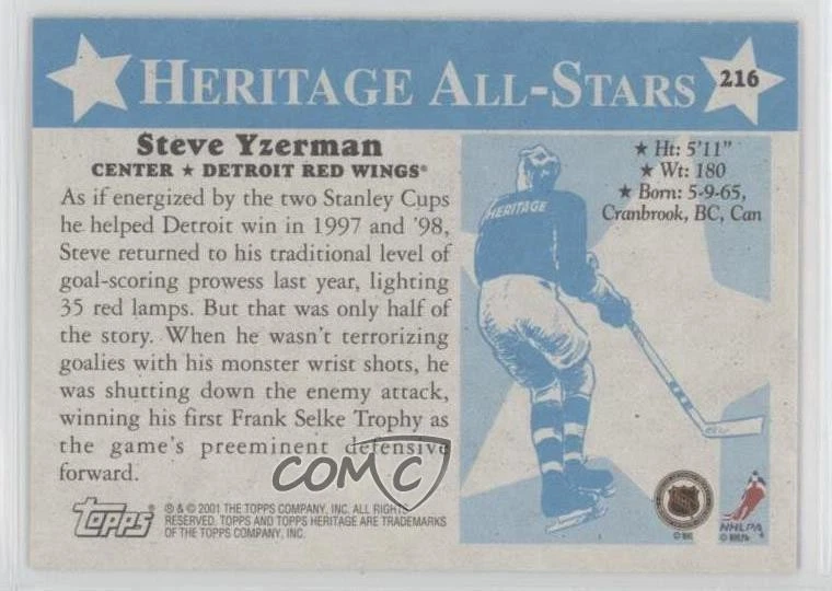 2000-01 Topps Heritage All-Star Steve Yzerman #216 HOF - Image 2 of 2