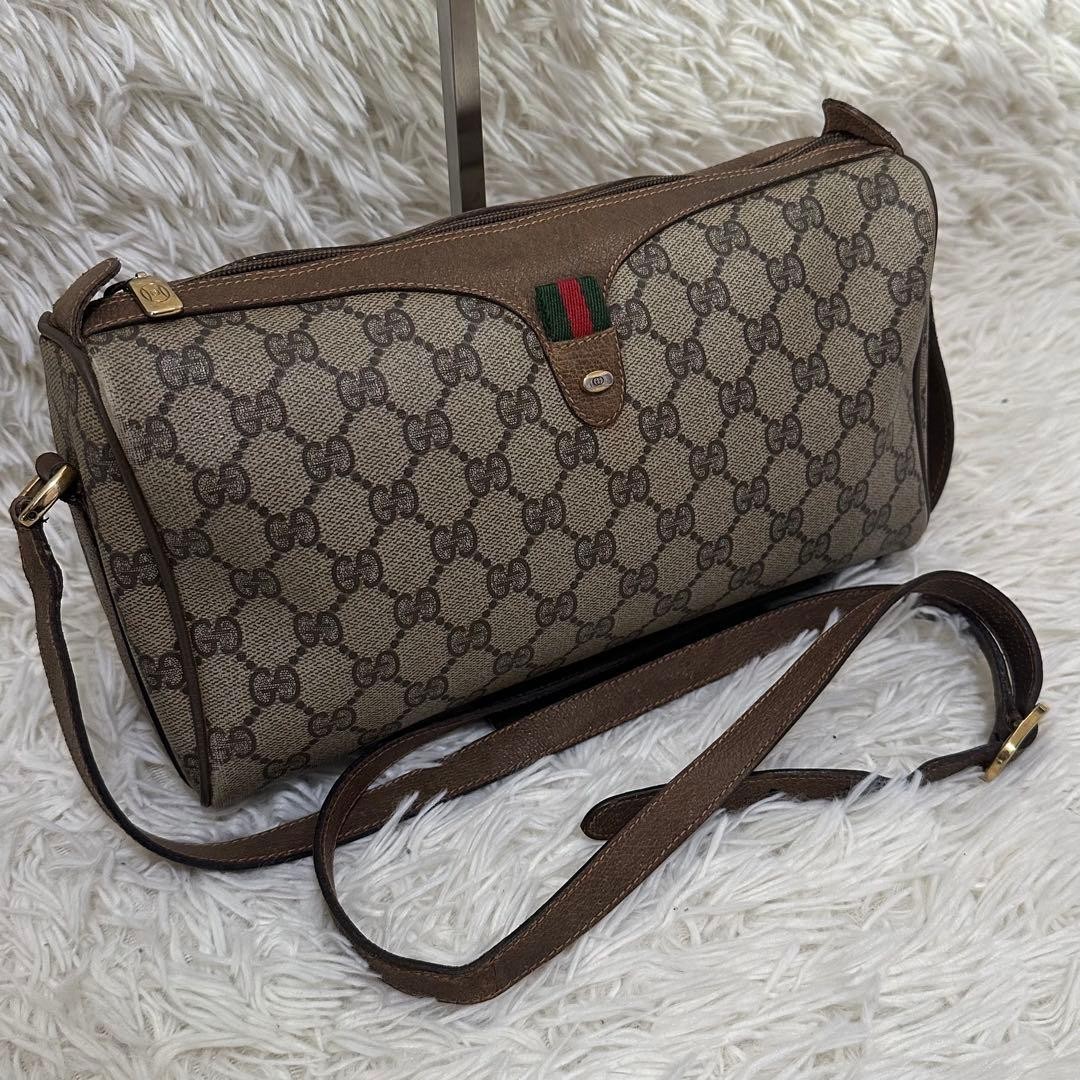 GUCCI Sherry Line GG Canvas Leather Shoulder Bag Brown Vintage Authentic thumbnail 2
