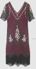 WOMEN'S BABEYOND WINE MIX SEQUINS BEADED CHARLESTON ART DECO DRESS approx  14 16