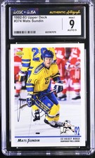 Mats Sundin Signed 1992-93 Upper Deck Card #374 Sweden CGC 9 JSA 9 Auto