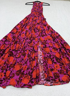 Abel The Label Maxi Dress Pink Floral Smocked Vacay Preppy Retro Size XS
