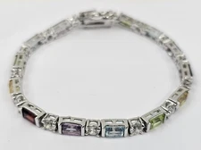FAS Sterling Silver 925 Tennis Multi Gemstone Bracelet
