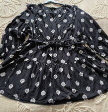 M&S Women’s Dress Black With Pattern Size 20 REG.Short. Belt .100% Viscose