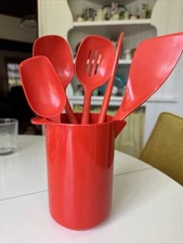 Rosti Denmark Red/orange Melamine Utensil Set  MCM Vintage Danish Modern