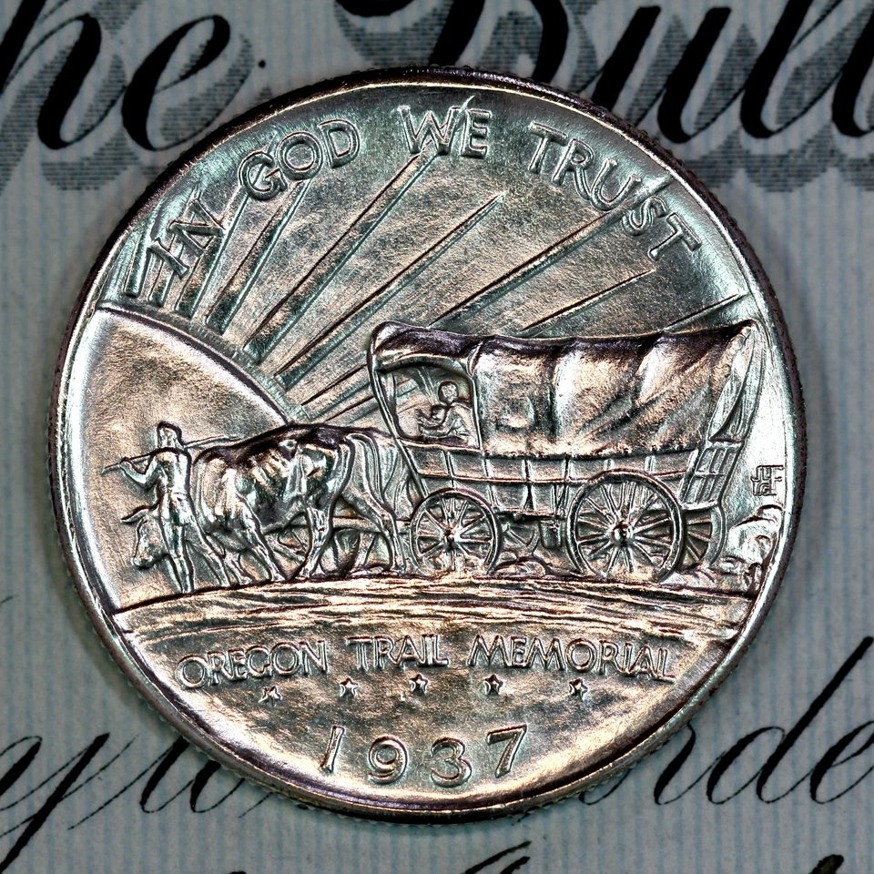* 1937-D * SUPERB+ GEM BU MS OREGON TRAIL COMMEMORATIVE HALF-DOLLAR * - Image 2 of 3