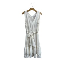 Calvin Klein White Ruffle Hem Belted A Line Midi Dress Size 14