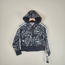 Adidas 3 Stripe Full Zip Hoodie Size 7/8 Girls Sweatshirt AP4576 Black Gray Camo