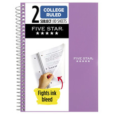 Five Star Small 2-Subject Spiral Notebook College Ruled : 6 in. x 9-1/2 in. May