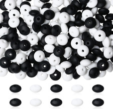 200Pcs Black White Silicone Lentil Beads 12mm Focal Abacus Bead Silicone Space