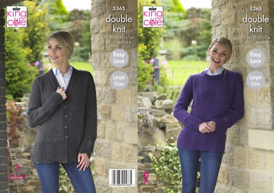 Damen Strickmuster Easy Lace Cardigan & Pullover King Cole Double Knit 5365