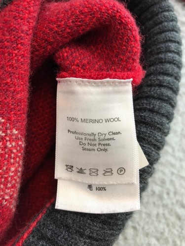 Eddie Bauer Jacket Youth TL Large Red Full Zip Pockets Logo 100% Wool Fair Isle - Picture 10 of 18