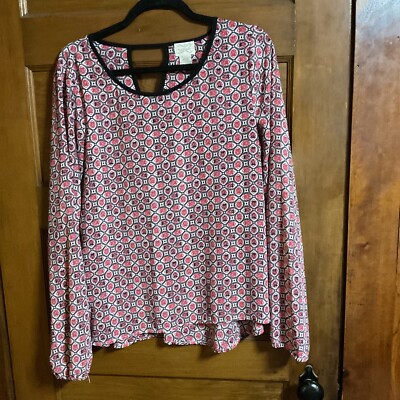 Eyelash Couture X-Large Blouse Semi Sheer Long Sleeve Red And Black