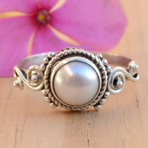 Natural pearl 925 Sterling Silver Ring Handmade Jewelry Gift For christmas A-452 - Picture 7 of 9