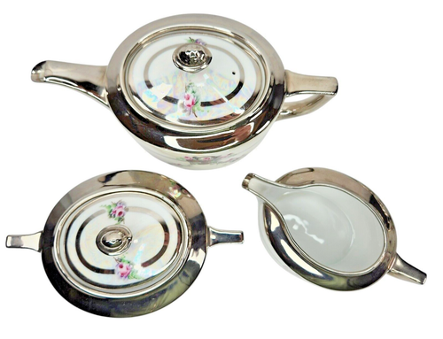 WUNDERSCHÖNES um 1920 T.JORGENSEN HANDBEMALTES PORZELLAN 34-teiliges TEESERVICE SILBER KORB ROSEN - Bild 4 von 21