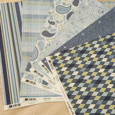 Lot 18 Sheets Scrapbook Walls 12x12 Scrapbook Printed Paper Blue Pattern FLAW