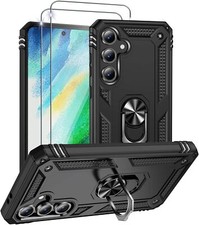 For Samsung Galaxy S24 FE Case,Kickstand Phone Cover Glass Screen Protector Ring