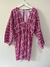 Zara Size M Fuchsia & White Printed Beaded Mini Dress Holiday Boho Bloggers Fav